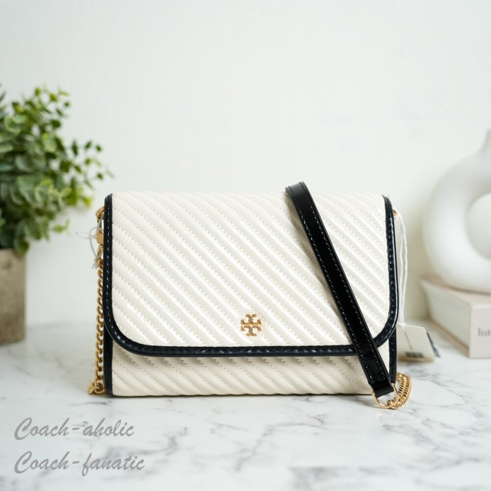 Tory Burch Emerson Patent Puffy Quilted Leather Chain Wallet Crossbody